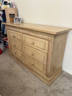 Wide Wood Dresser with 8 Drawers