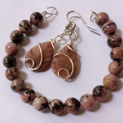 Rhodonite Bracelet And Earrings Set 