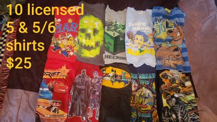 10 licensed 5 and 5 / 6 kids shirts lot