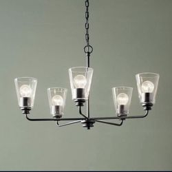 New in Box 5-Light Chandelier with Clear Glass in Black