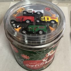 2008 Coca-Cola Christmas Popcorn Tin w/ Classic Delivery Vehicles Pack Sealed 
