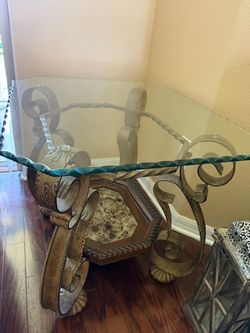 Glass Top Tables with Ornate Metal Base