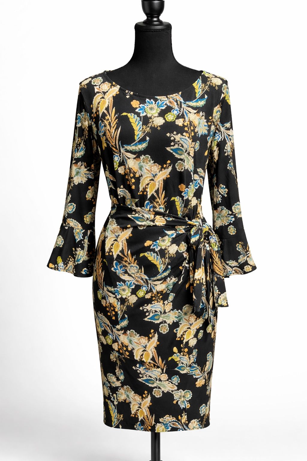 Always Indigo Black Floral Wrap Front Dress Size XL