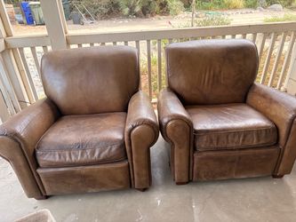 Pair of Brown Leather Club Chairs