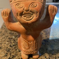 VINTAGE TERRACOTTA RED CLAY FOLK ART SCULPTURE AZTEC MAYAN 