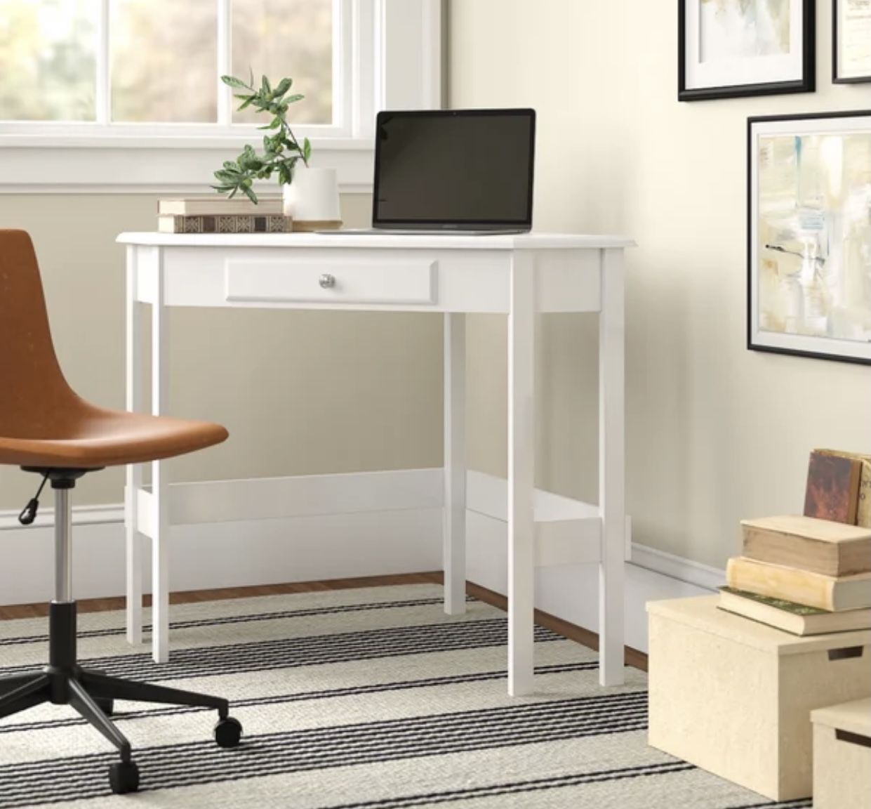 Edinburg Corner Desk in white. 30” x 28” x 28”, manufactured + solid wood. MSRP $254. Our price $155 + sales tax    
