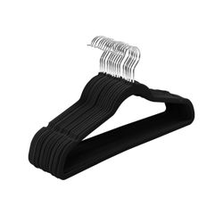 Non-Slip Slim Velvet Clothes Suit / Skirt / Shirt Clothes Hangers - 30-Pack, Black/Silver