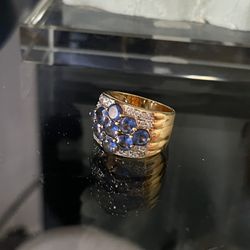 Sterling Silver 925 Gold Vermeil Blue Cz Ring Size 7