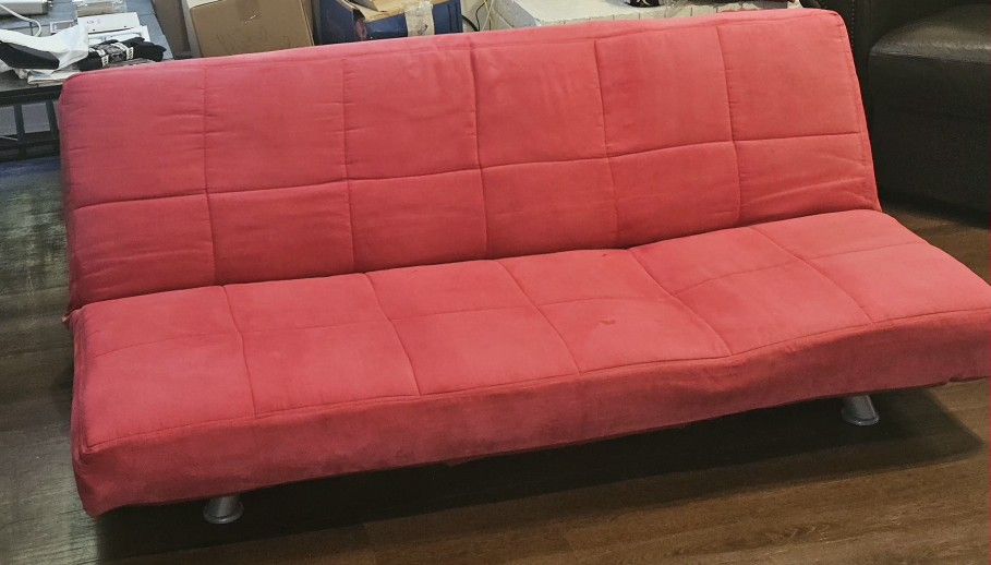 Hot Pink Microsuede convertible futon sleeper, chaise, sofa 64×41×10 inch