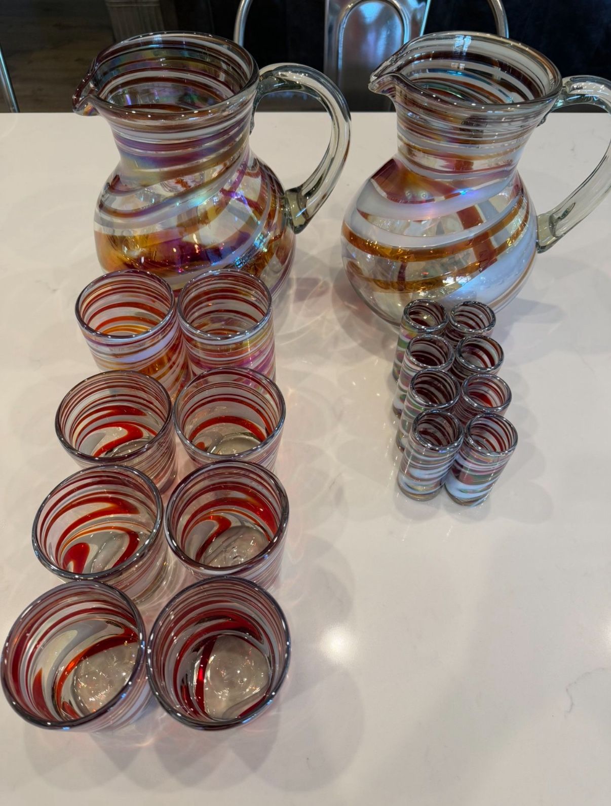 Authentic Mexican Hand Blown Red & White Glassware NEW