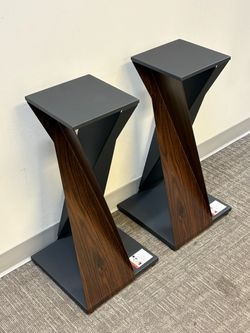 Set of 2, FITUEYES Speaker Stands, Modern Speaker Stands with Walnut Wood & Black Finish, Universal Floor Stands for Bookshelf Speakers. ✅Dimensions: