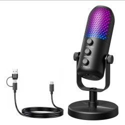 ☆ Gaming USB Microphone for PC: Echo Condenser Microphone RGB for Gamer with Stand Mic - Recording Mic for Computer&Laptop with Qiuck Mute - Desk Podc