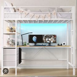Loft Twin Bed Frame W/ Desk “Sikaic” 