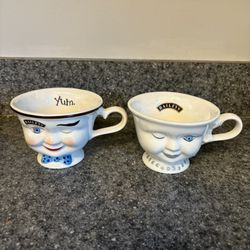 Set of 2 1996 Baileys Irish Cream Coffee Cups Mug Mr Mrs Yum Winking Man Woman