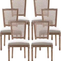 Dining Room Chairs Set of 6, French Dining Chairs with Square Back, Brown Wood Legs, French Bistro Chairs for Dining Room/Living Room/Kitchen/Restaura