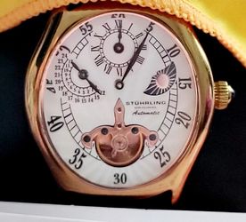 STUHRLING ORIGINAL Automatic 22 Jewels Skeleton Moon Dial Watch