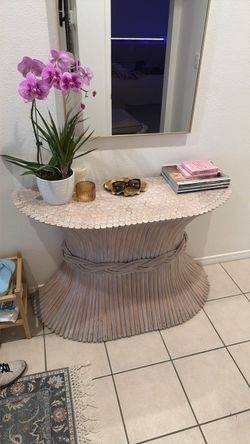 Rattan Reed Console Table Half Moon