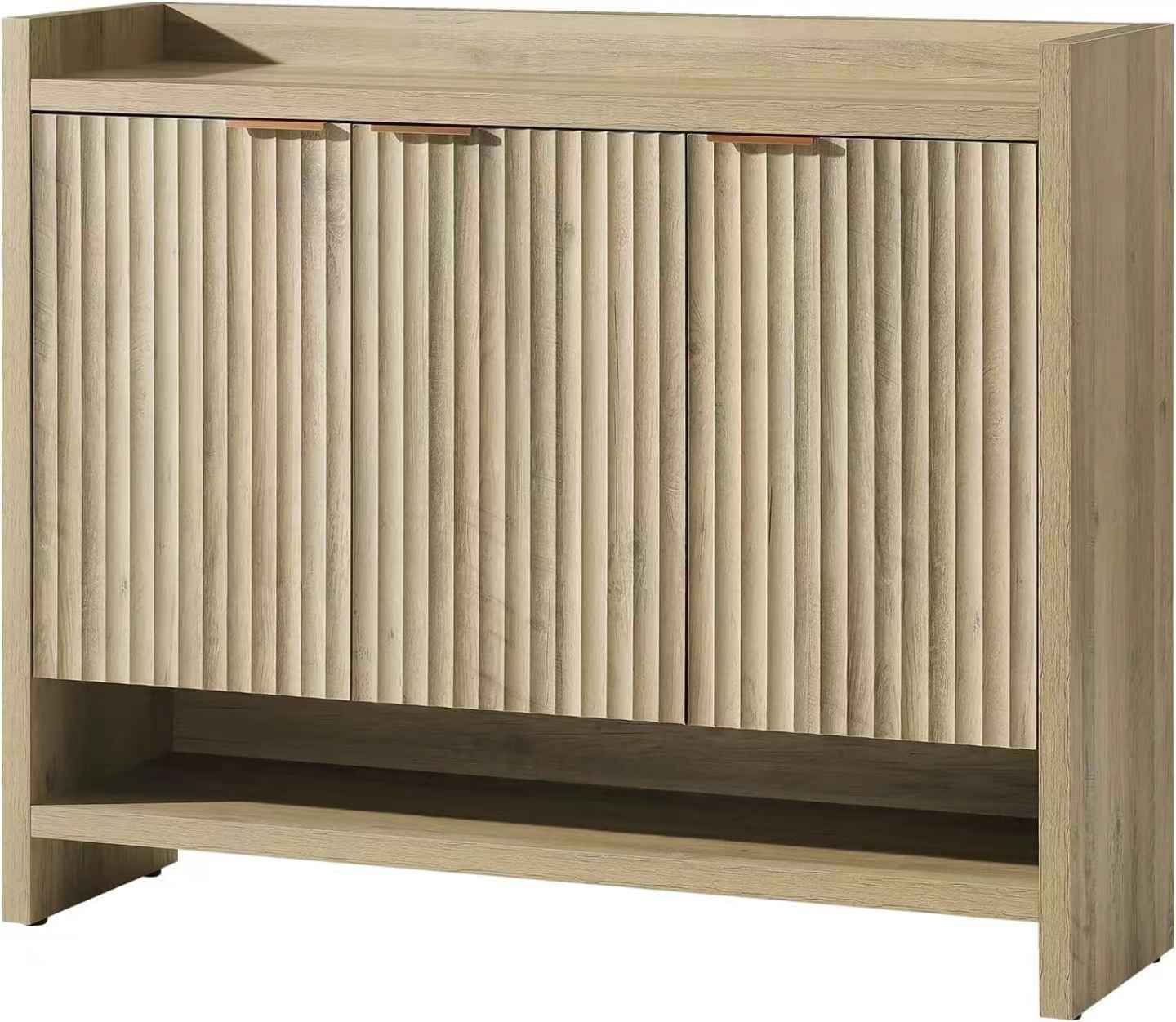 Fluted Shoe Cabinet, 41" Tall 3-Door Entryway Storage Organizer with Doors and 5 Tier Adjustable Shelves, Shoes Rack —Sunwashed