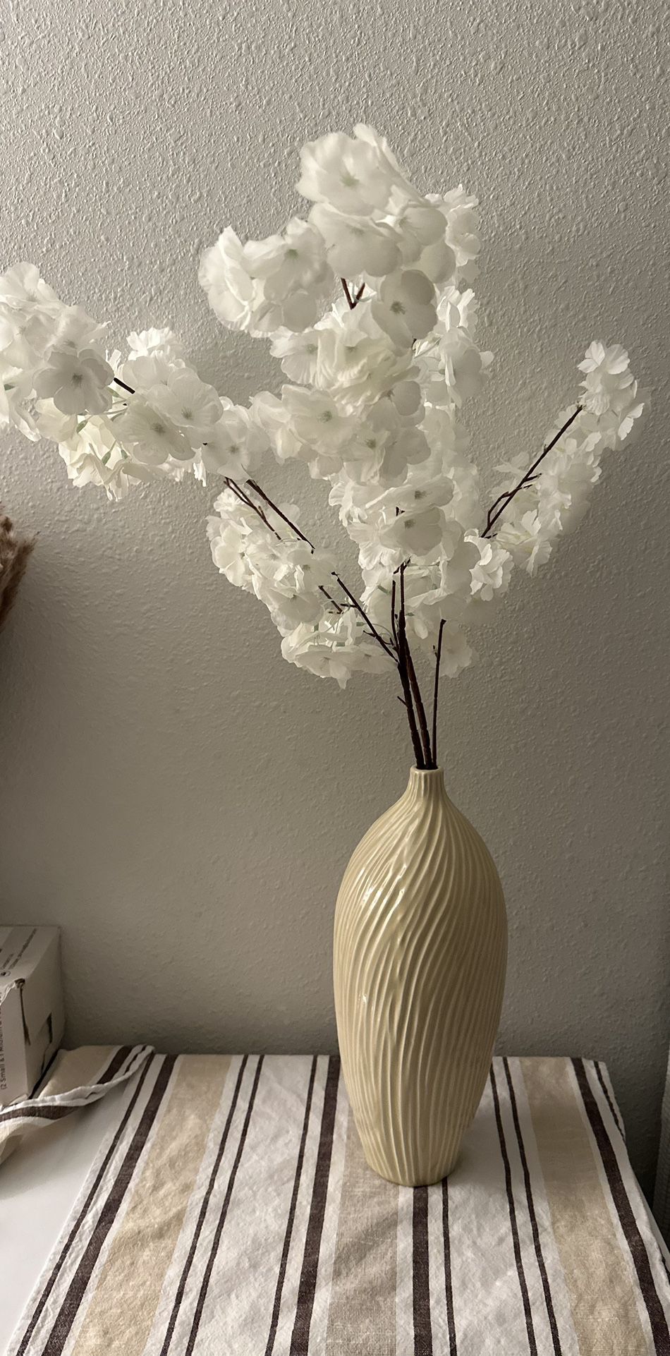 Cherry Blossom Flower W Ceramic Ivory Color Vase 