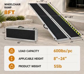 Rampa. 8ft 600lbs Aluminum Folding Portable Non-slip Home Wheel Chair Mobility Ramp