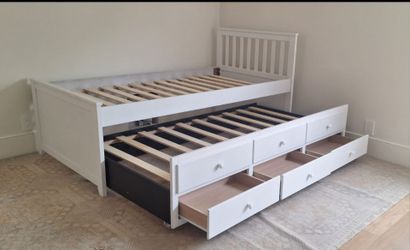 Twin Size Bed Frame With Trundle And 3 drawers color espresso or white
