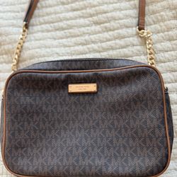 Michael Kors Brown Signature Canvas Leather Crossbody Bag