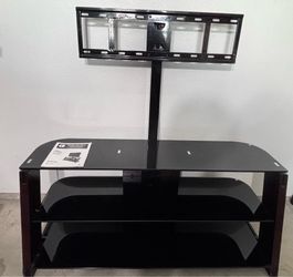 Three glass shelf Tv with back post and swiveling tv mount
