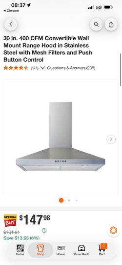 NEW 30” Winflo Wall Mount Stainless Steel Range Hood – Kitchen Vent Hood – open box