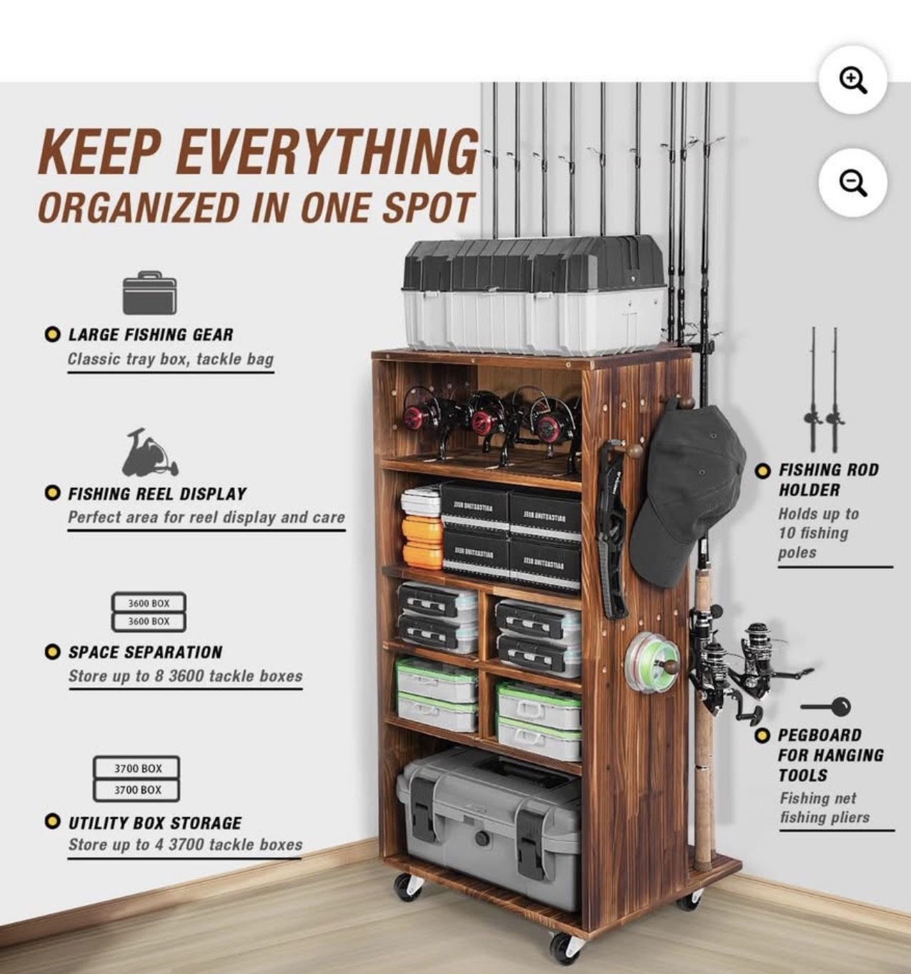 Ghosthorn Fishing Rod Holders for Garage 360 Degree Rotating Fishing Pole Holders Rod Rack Storage up to 10 Rods or Combos Fishing Gear Equipment Orga