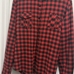 Men’s Lucky Seven large red/black button down shirt