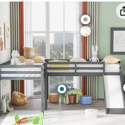 2 Twin Loft Bed With Slide 
