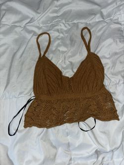 Light Brown Knitted Cropped Tank Top