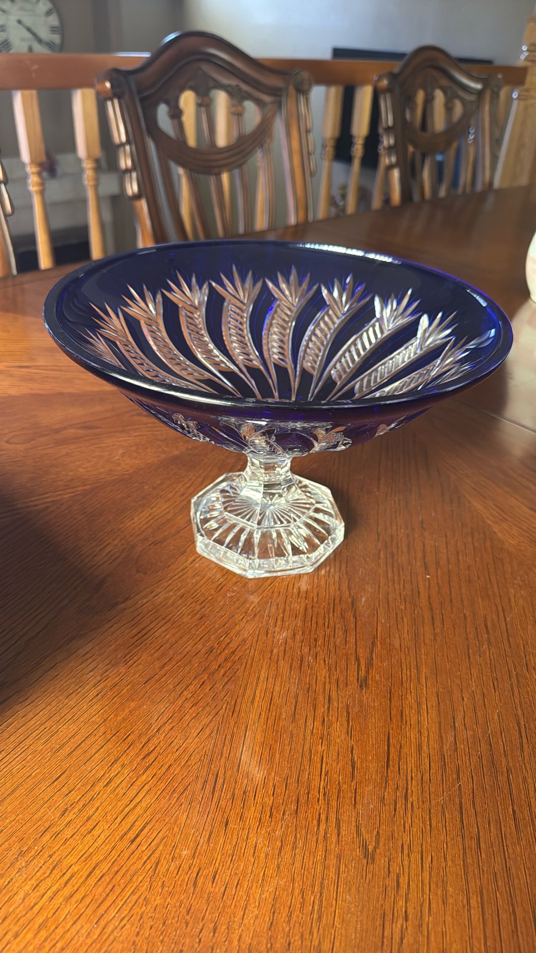 New Vintage Crystal 24% Lead Cobalt Blue to Clear Crystal Pedestal Bowl