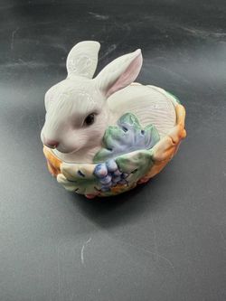 Fitz and Floyd Fruits Botanical Bunny Rabbit Lidded Trinket Box