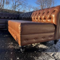 Genuine Leather Chesterfield Sectional - Rare 2-Piece - Deep Tufted - Lounge Depth