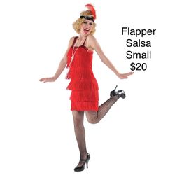 Womens Flapper Great Gatsby Red Fringe 1920s Roaring 20s Salsa Dancer Dress Small