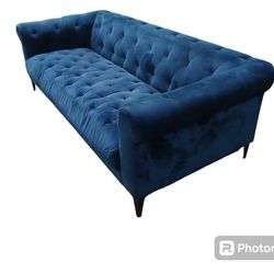 Blue Tuft Velvet Sofa And Chair Set
