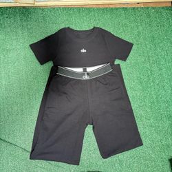 Alo Yoga Black Crop Top and Shorts Set