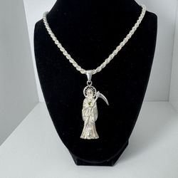 Cadena rope con dije de la Santa muerte Plata 925 italy