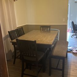 Wood Table Set With Bench Great Condition 