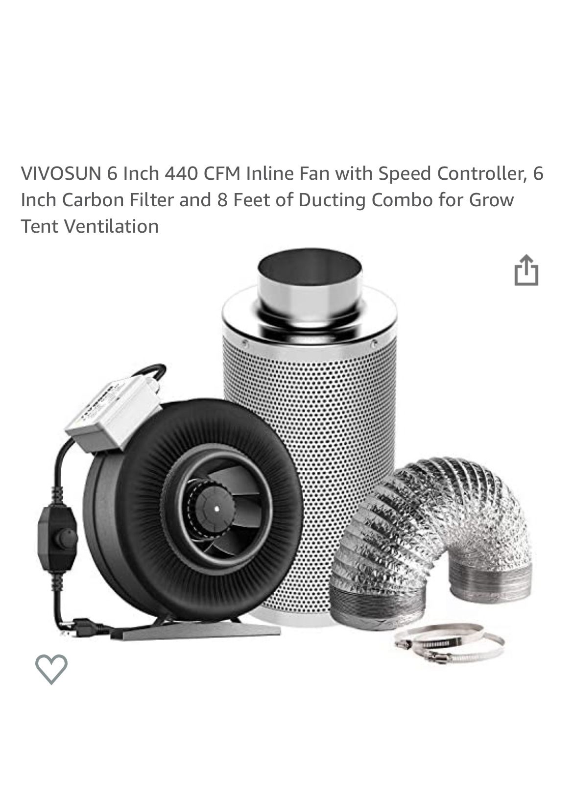 VIVOSUN 6 Inch 440 CFM Inline Fan, Carbon Filter & Ducting