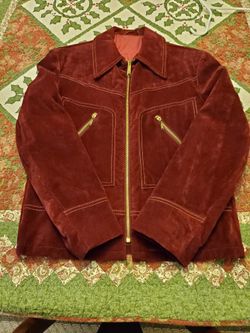 1970 Vintage Burgundy Velour Zipper Jacket ZIPPER