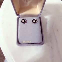 Sapphire And Diamond Earrings Set In 14 Kt Gold 