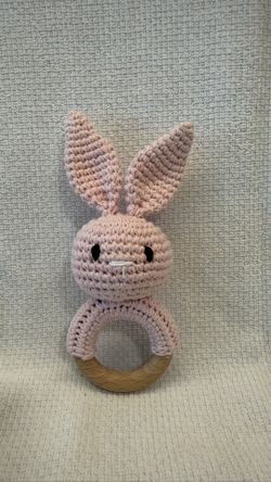 Handmade Bunny Rattle Teether – Soft & Natural Baby Toy