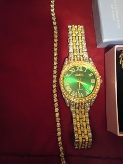 Iced Out Watch And Tennis Braclet  And Diamond Earrings 
