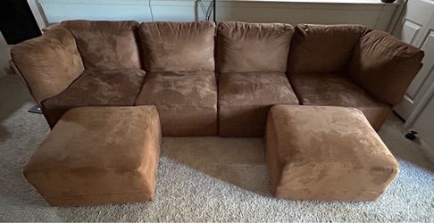 Plush Brown Modular Sectional Sofa with 2 Ottomans (Move-Out Sale!)