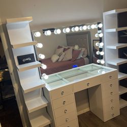 White Vanity With Bluetooth Mirror And 2 Shelves 