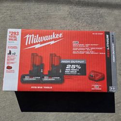 Milwaukee 12v Batteries 5.0 Ah High Output And Charger Brand New 