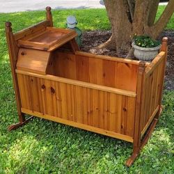 Solid Wood Rocking Crib Cradle, Probably Handmade 