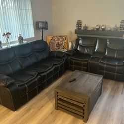 New Reclining Couch  / Love Seat .  Black Leather .  Free Delivery !